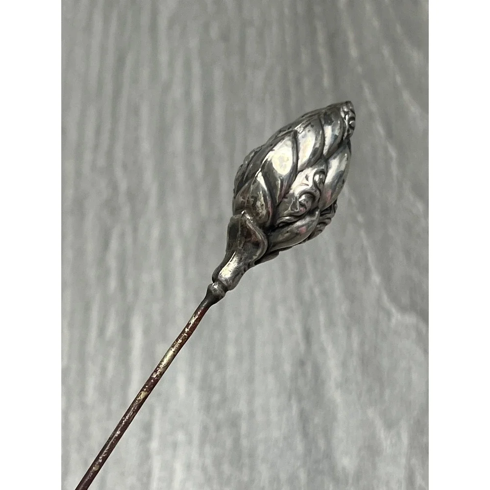 Antique Sterling Silver Artichoke Thistle Bud Hat Pin Victorian Edwardian